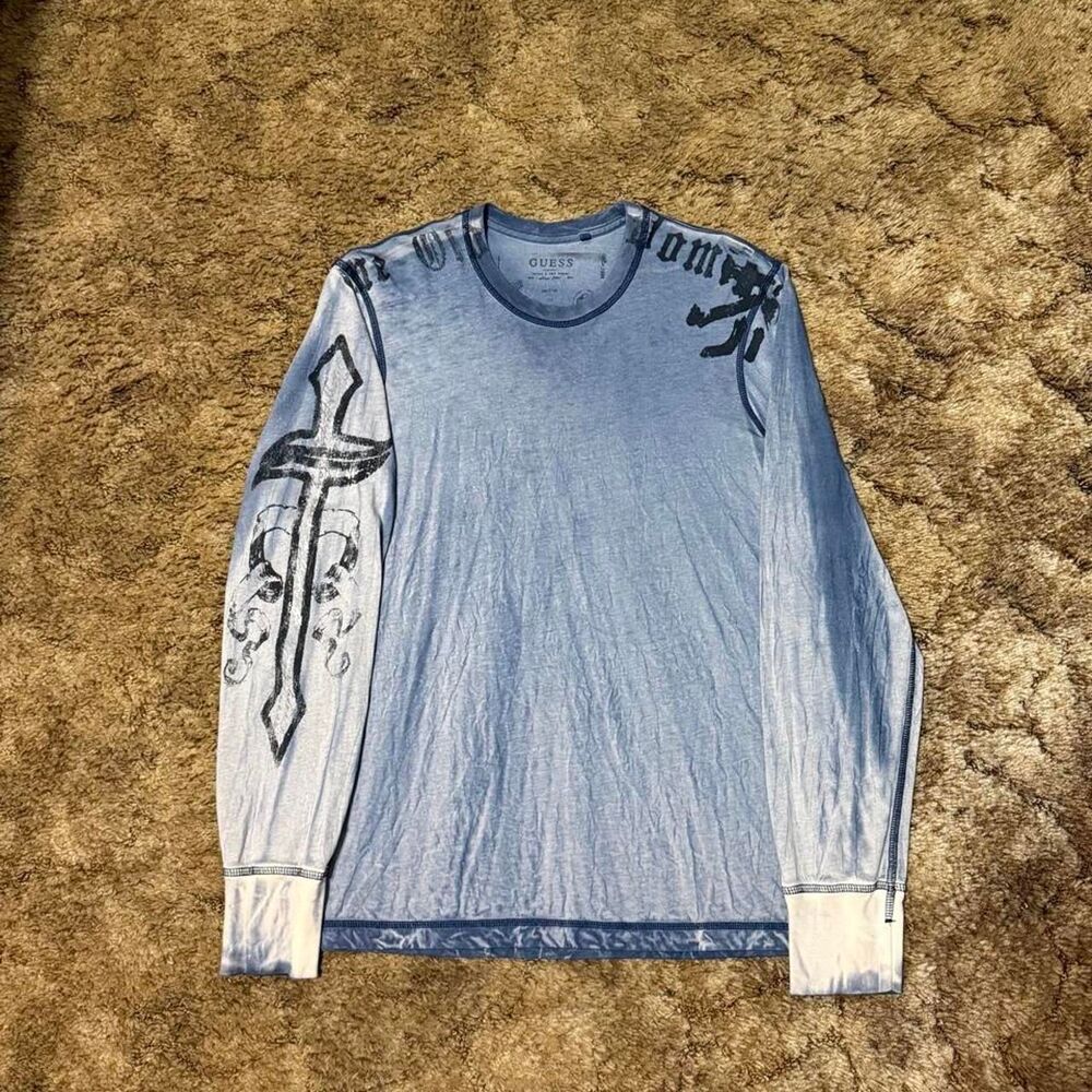 Y2K Guess Faded Long Sleeve T-Shirt Large
